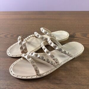 Olivia Miller Studded Jelly Slides Women Size 8 Beige Excellent Pyramid Straps